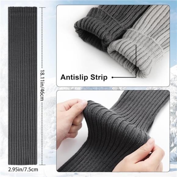 2 Leg Warmers for Women - Leg Warmers 80s Ribbed Knitted Long Socks - Picture 4 of 7